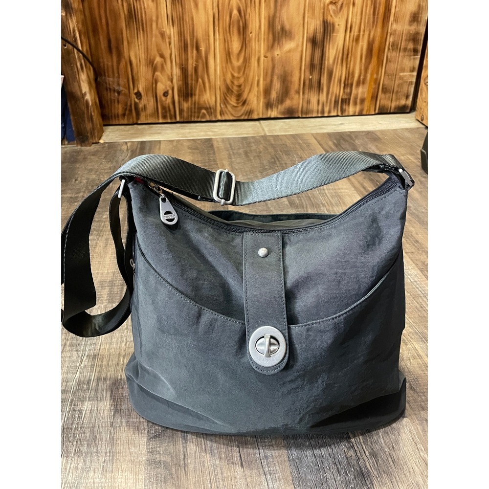 Hobo Shoulder Bag Dark Gray Nylon Adjustable Strap Top Zip Closure